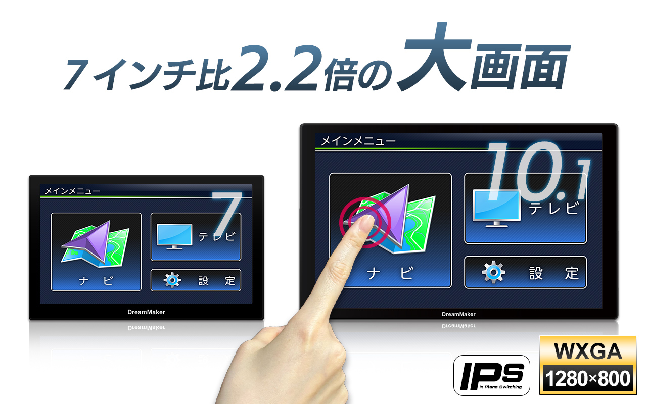 10インチ高精細IPS液晶 フルフラットの静電式タッチパネル