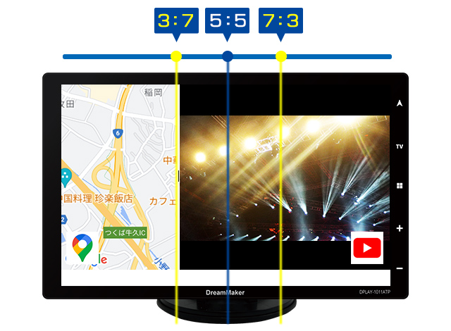 画面分割 5：5 / 3：7 / 7：3 のイメージ