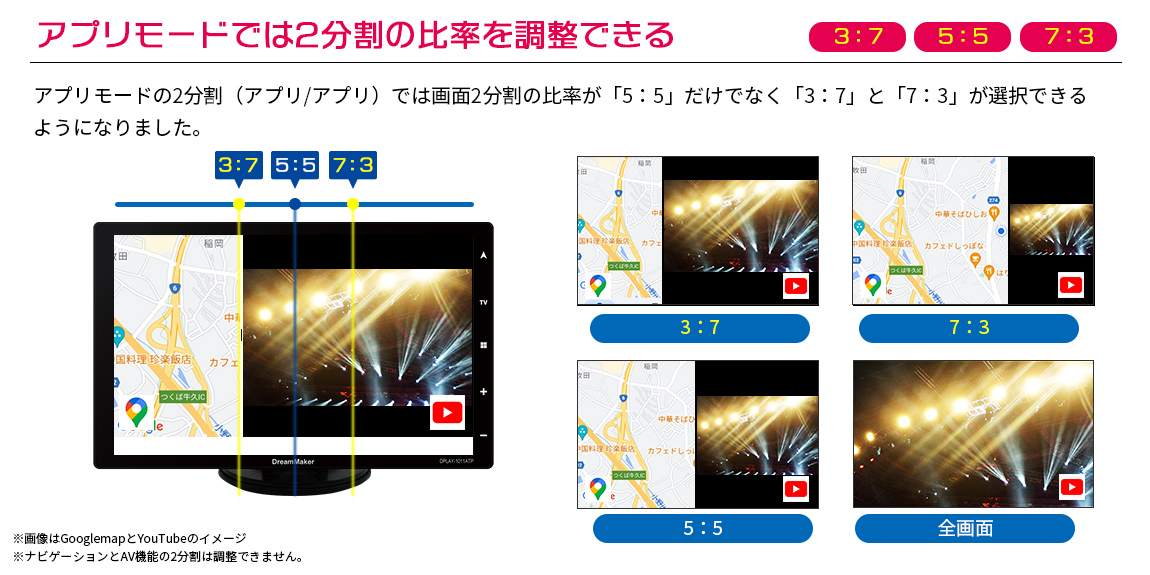 アプリモードなら２分割画面の比率を調整できる