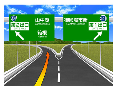 高速道路を降りた後の分岐イラスト