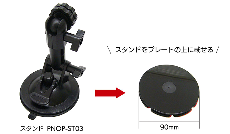 PNOP-ST03のスタンドをPNOP-SP03のベース板に載せるイメージ
