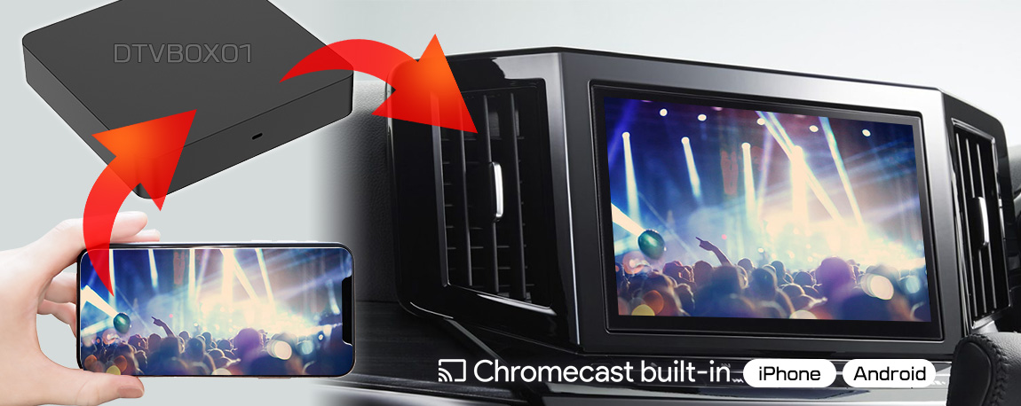 スマホの画面をDTVBOX01を通してカーナビの大画面に映し出すミラーリング機能