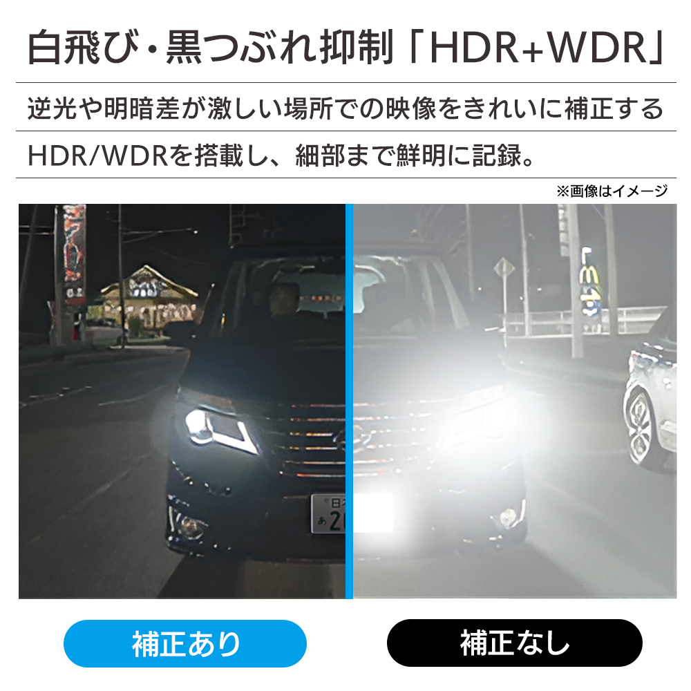 逆光や明暗差が激しい場所での映像をきれいに補正するHDR/WDRを搭載し白飛び・黒つぶれを抑制。。細部まで鮮明に記録できる