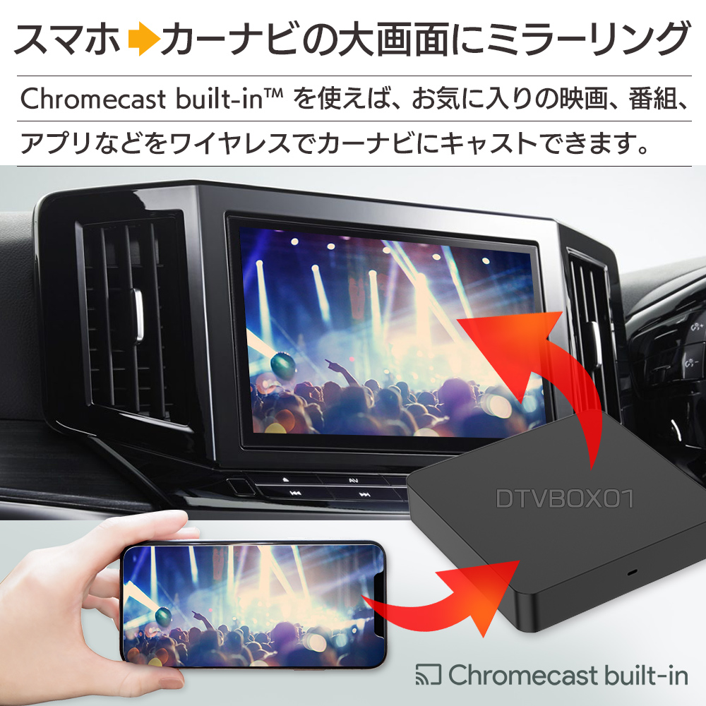 Chromecast built-inを使えばお気に入りの映画、番組、アプリなどをカーナビの大画面にミラーリング